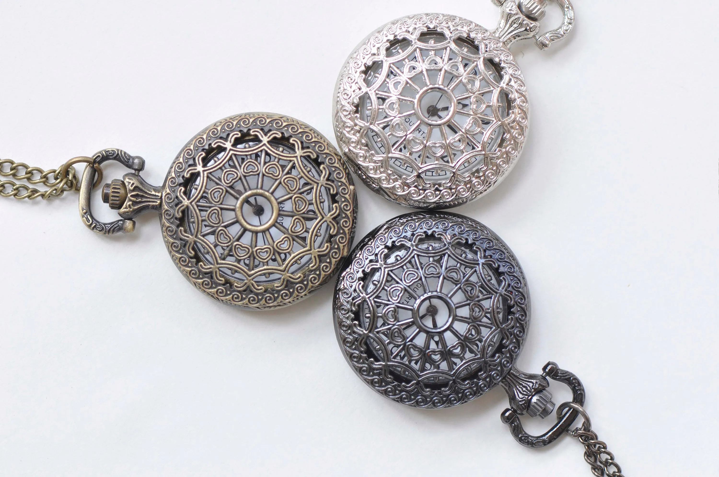 1 PC Antique Bronze/Platinum/Black Spider Cobweb Pocket Watch Necklace