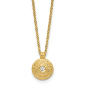 14K Textured Round Gold Necklace with Diamond