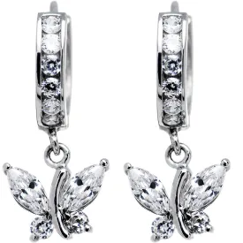 14kt White Gold Clear CZ Butterfly Huggy Earrings
