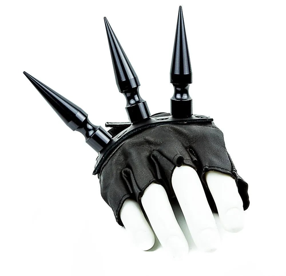 3" Light Spike Genuine Leather Fingerless Gloves Pair