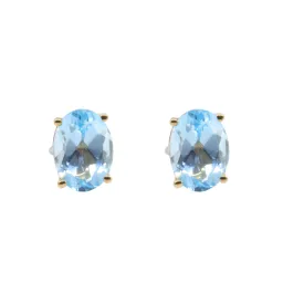 9K Yellow Gold 2 Blue Topaz Stud Earring - 20764869