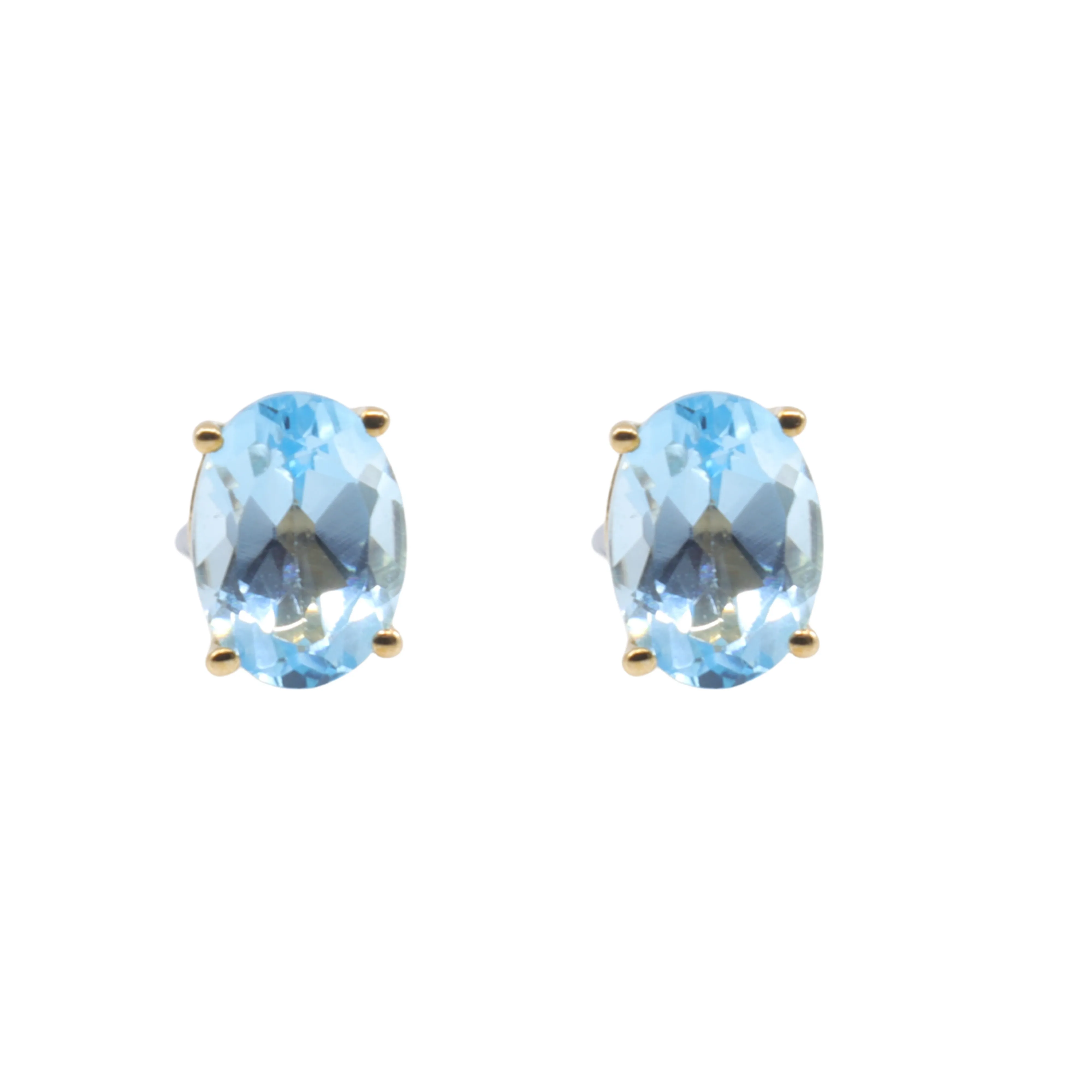 9K Yellow Gold 2 Blue Topaz Stud Earring - 20764869