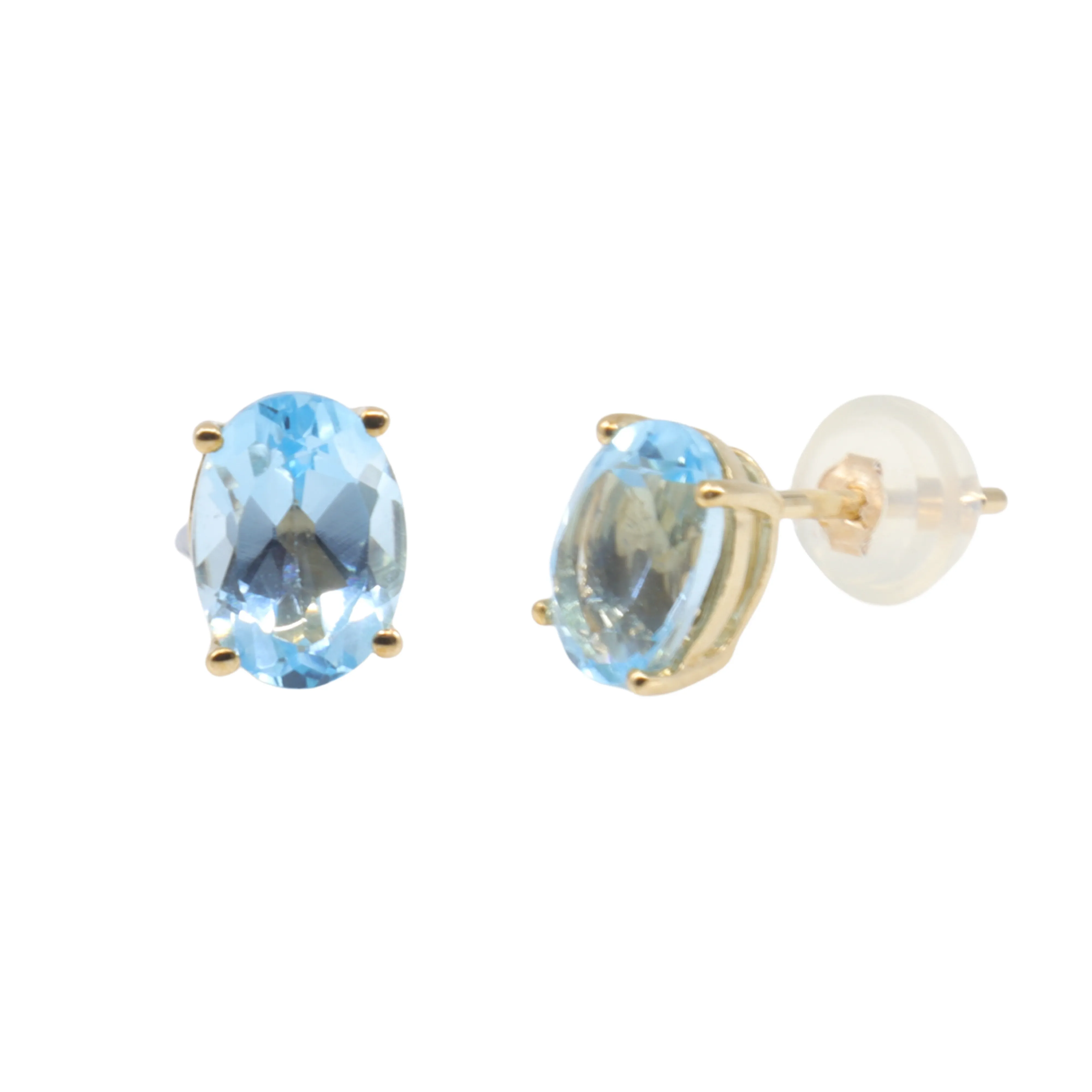 9K Yellow Gold 2 Blue Topaz Stud Earring - 20764869