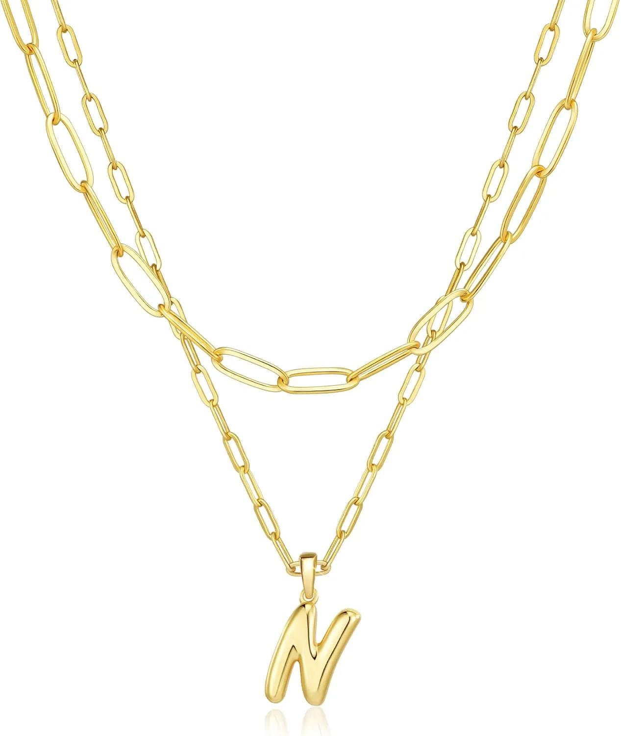 adoyi Gold Necklace for Women Layered Bubble Heart Letter Initial Necklaces for Women Trendy Jewelry 14K Gold Plated Chain Chunky Name Necklace Stack Charm A-Z Pendant Set Jewelry Gifts