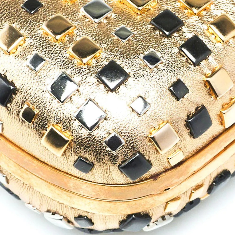 Alexander McQueen Gold Leather Art Deco Studded Skull Box Clutch Bag