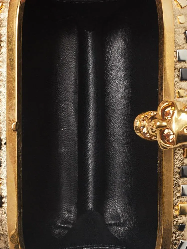 Alexander McQueen Gold Leather Art Deco Studded Skull Box Clutch Bag