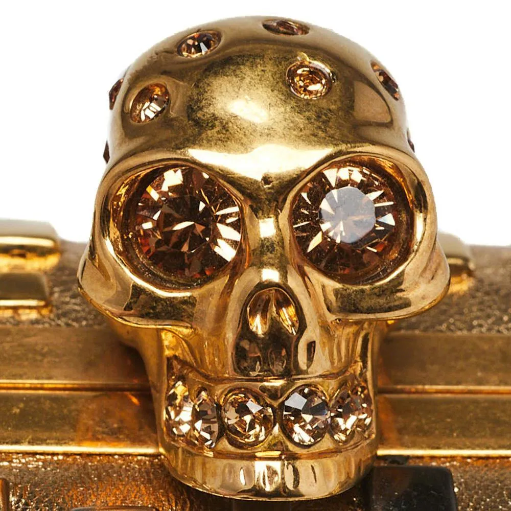 Alexander McQueen Gold Leather Art Deco Studded Skull Box Clutch Bag