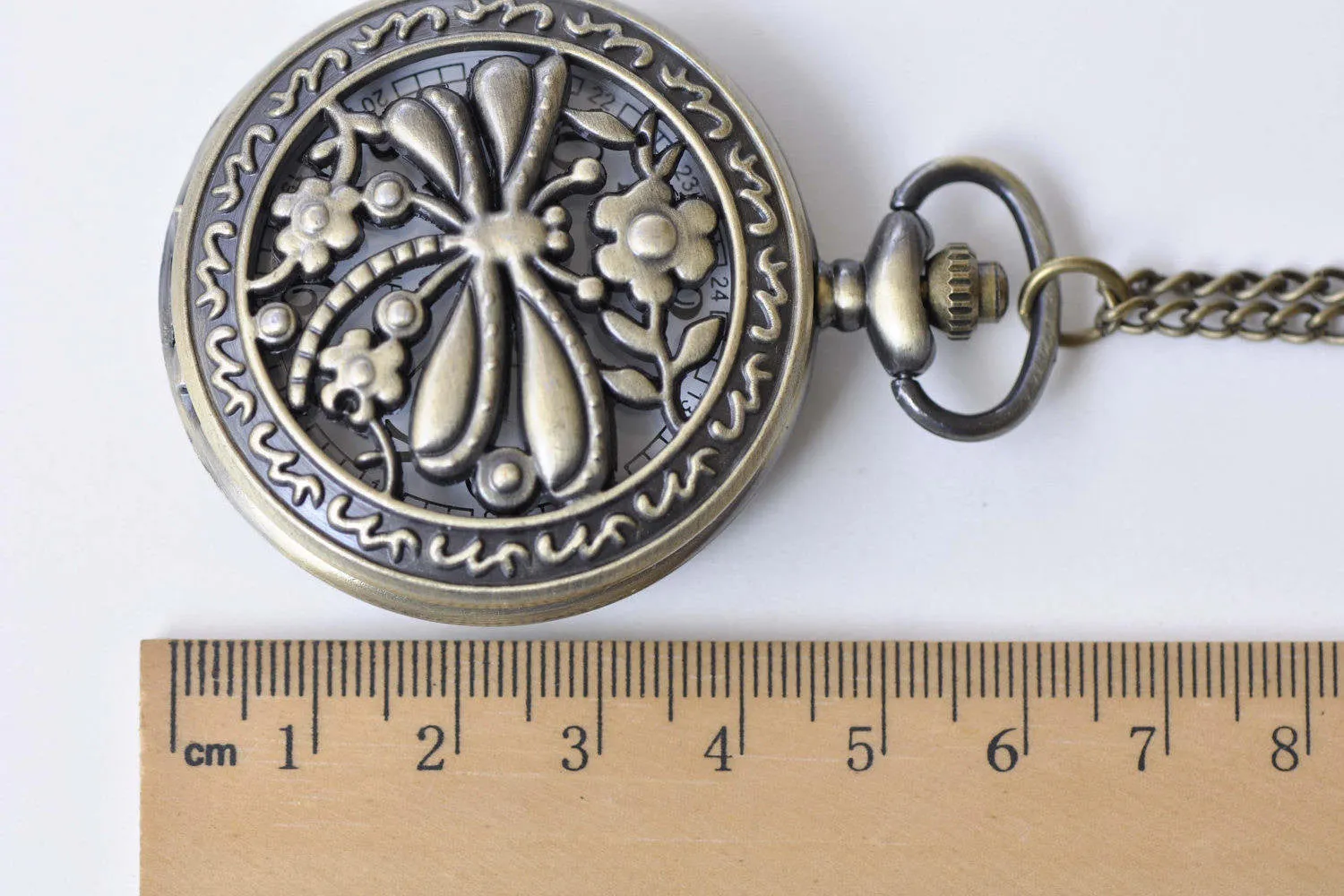 Antique Bronze Round Pocket Watch Necklace 47mm Set of 1 A8806