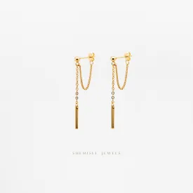 Bar Dangle Chain Studs Earrings, Unisex, Gold, Silver SHEMISLI SS199