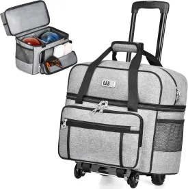 CAB55 2 Ball Bowling Bag with 4 Wheels, Double Bowling Ball Bag with Separate Shoe Compartment, (Up To US Men Size 16), and Multiple Multifunctional Accessory Pockets-Grey