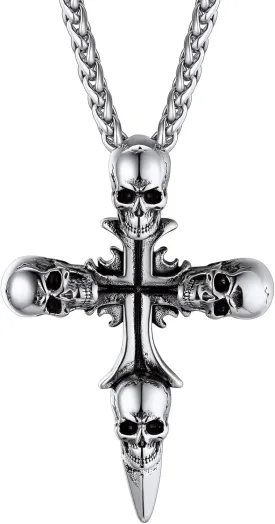 ChainsHouse Skull Necklace for Men, Retro Gothic Punk Jewelry Biker Necklace for Men Women Free Engraving Stainless Steel Dog Tag Pendant Necklace,with Gift Box