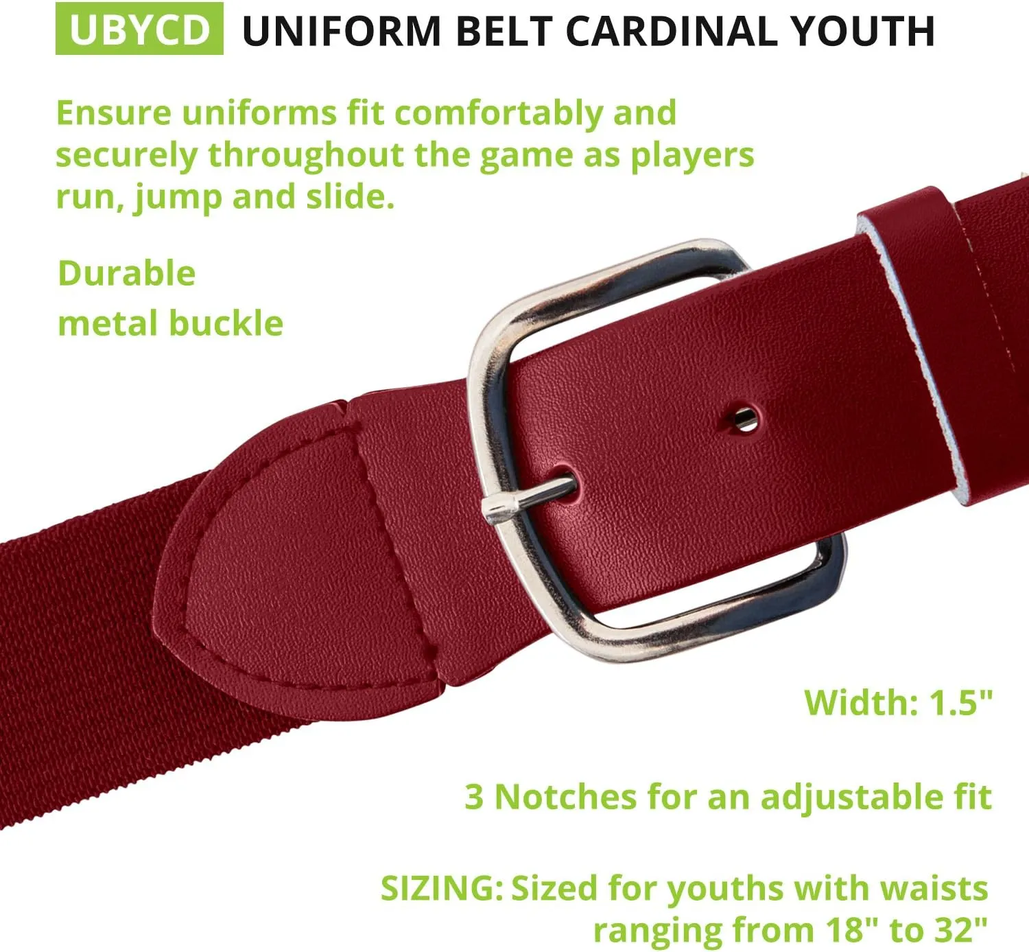 Champion Sports Baseball/Softball Uniform Belt, Comfort Stretch Fit - Durable Syntex Tab, Youth & Adult Sizes