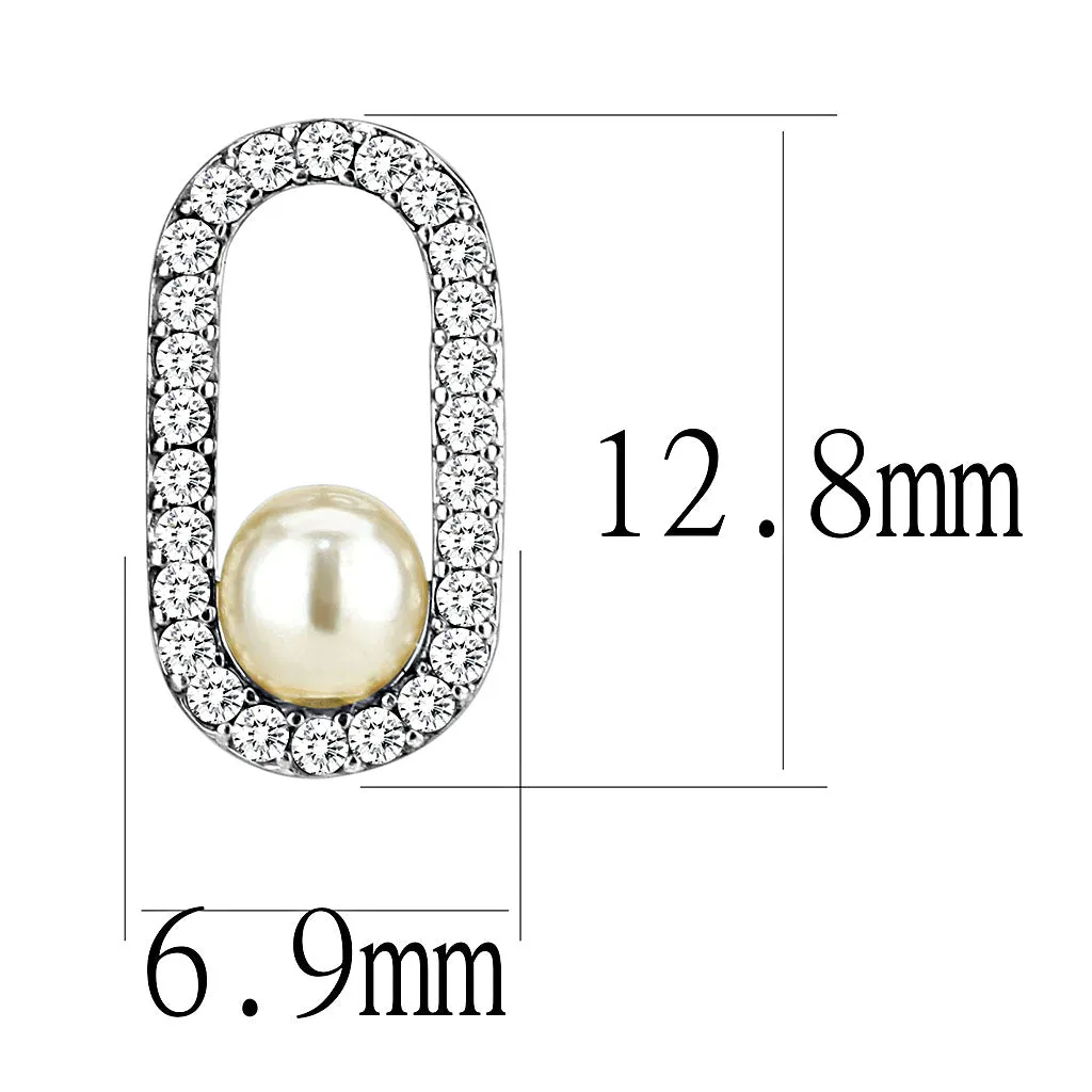 CJ225 Wholesale Women's Stainless Steel Synthetic White Pearl Earrings