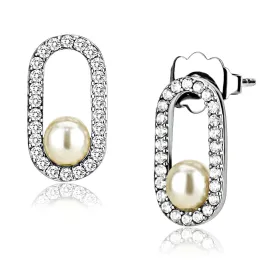 CJ225 Wholesale Women's Stainless Steel Synthetic White Pearl Earrings