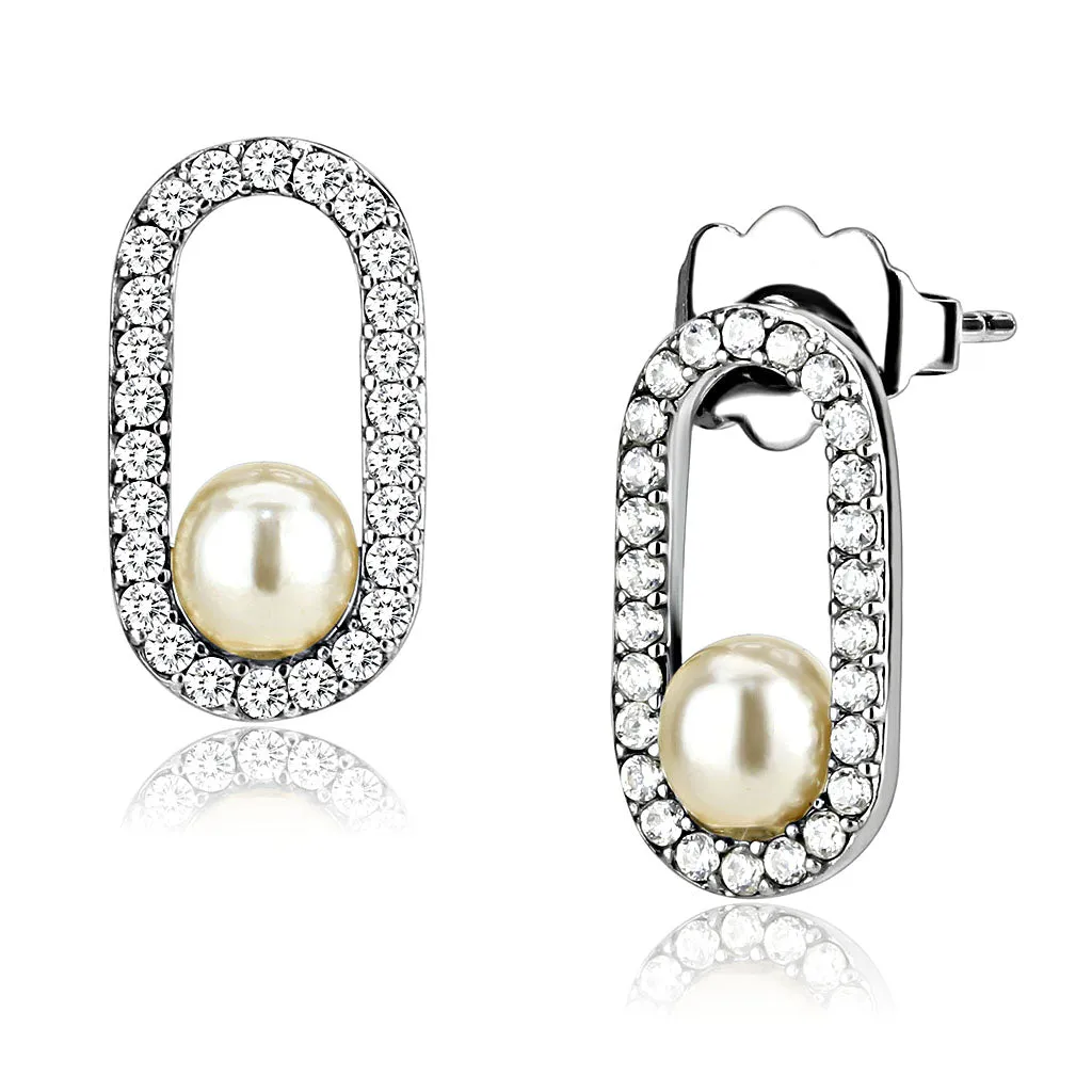 CJ225 Wholesale Women's Stainless Steel Synthetic White Pearl Earrings