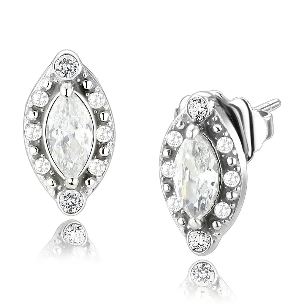 CJ368 Wholesale Women's Stainless Steel AAA Grade CZ Clear Marquise Stud Earrings