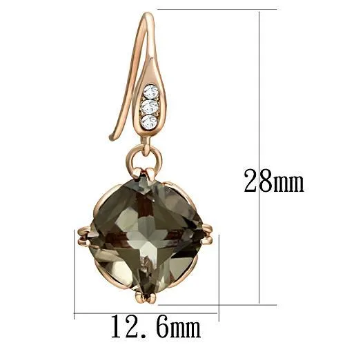 CJE1509 Wholesale Women's Stainless Steel IP Rose Gold Semi-Precious Light Smoked Earrings