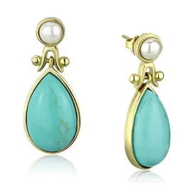 CJE2151 Wholesale Women's Stainless Steel IP Gold Turquoise Teardrop Earrings