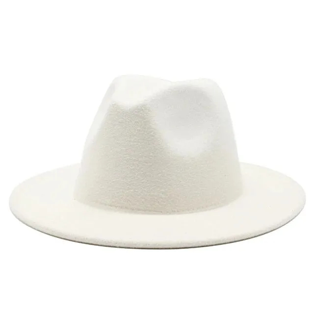 Classical Wide Brim Fedora Hat Black white Wool Hats Men Women Crushable Winter Hat Derby Wedding Church Jazz Hats