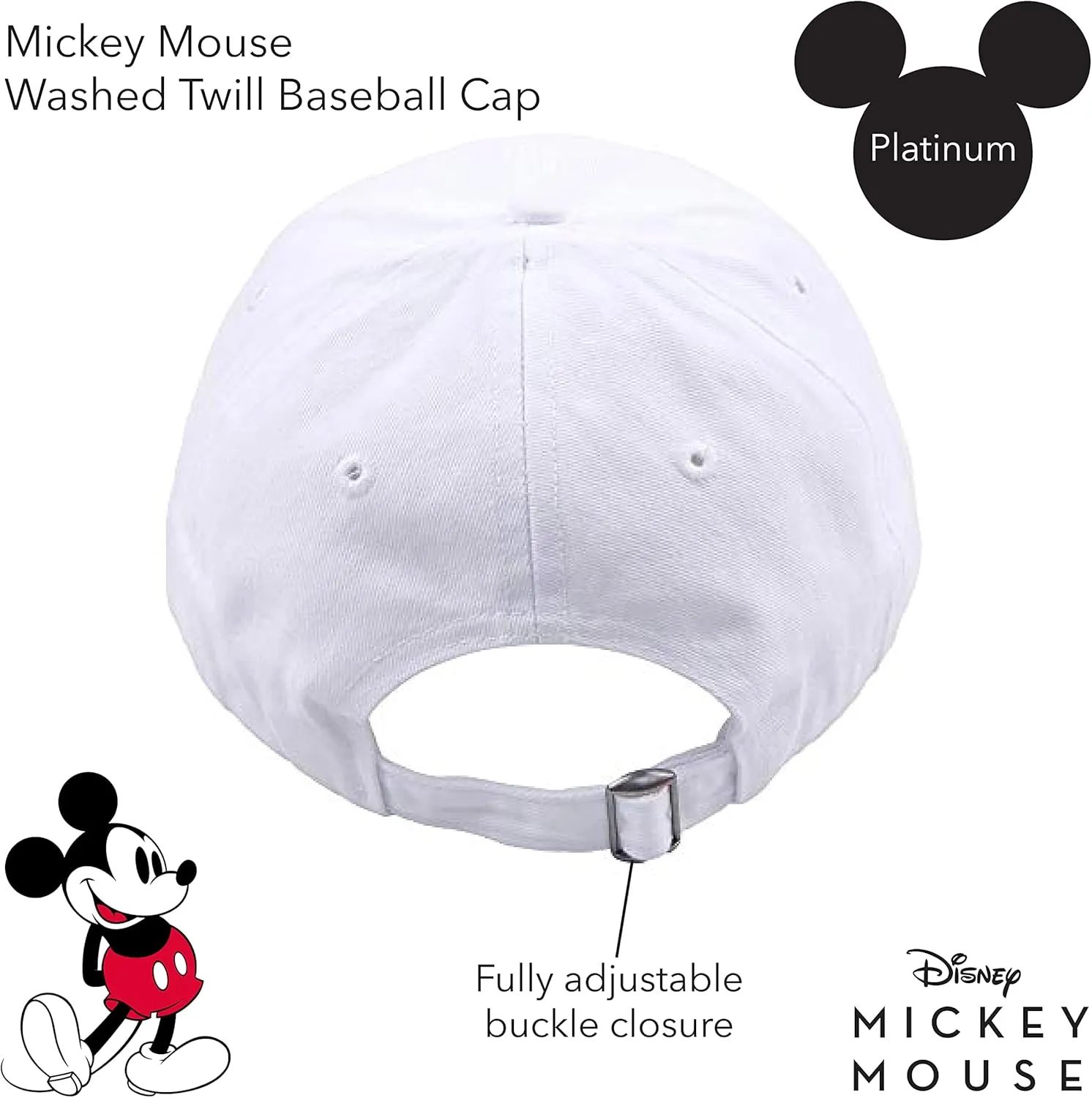 Concept One Disney Mickey Mouse Baseball Hat, Washed Twill Cotton Adjustable Dad Cap