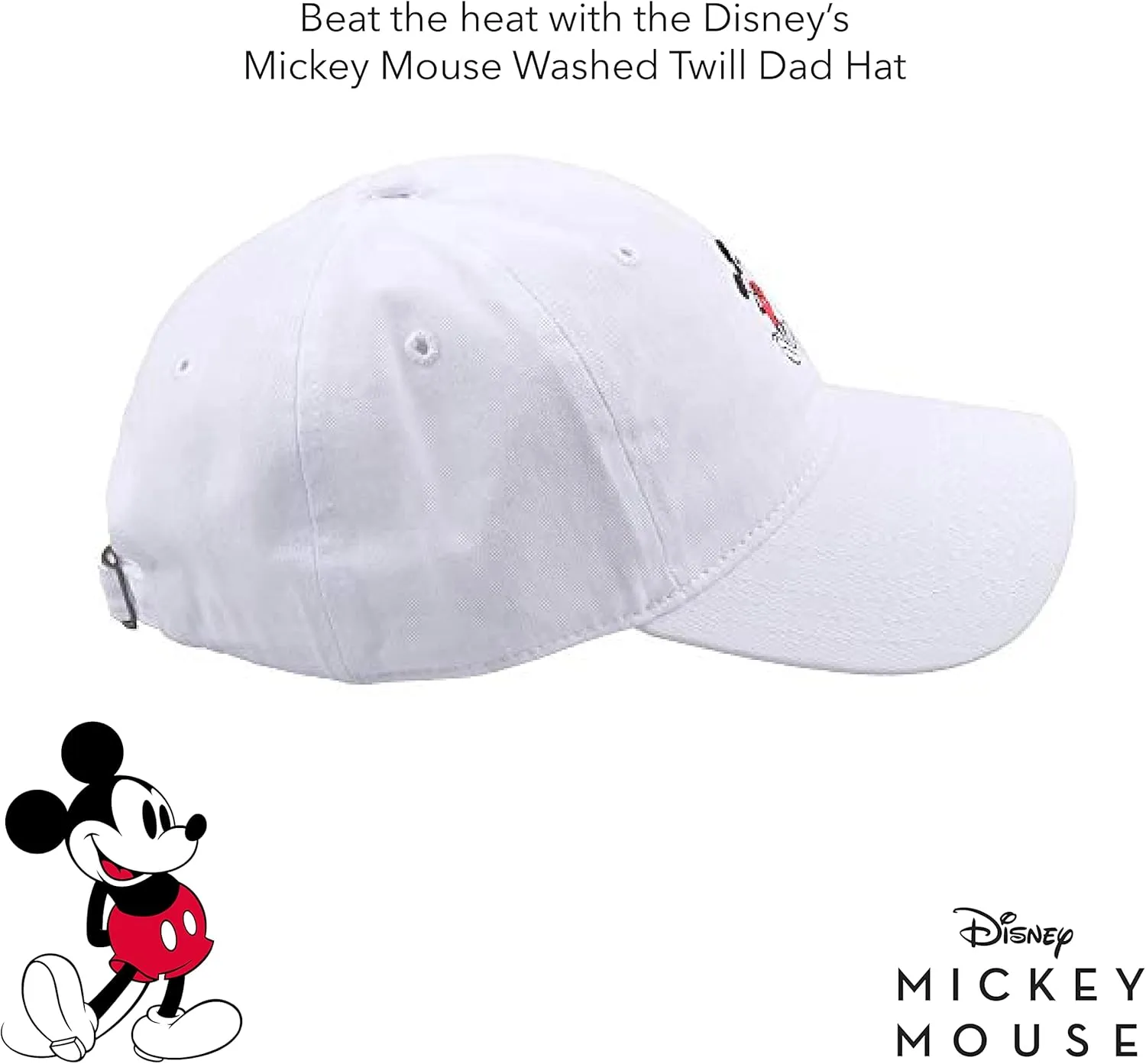 Concept One Disney Mickey Mouse Baseball Hat, Washed Twill Cotton Adjustable Dad Cap