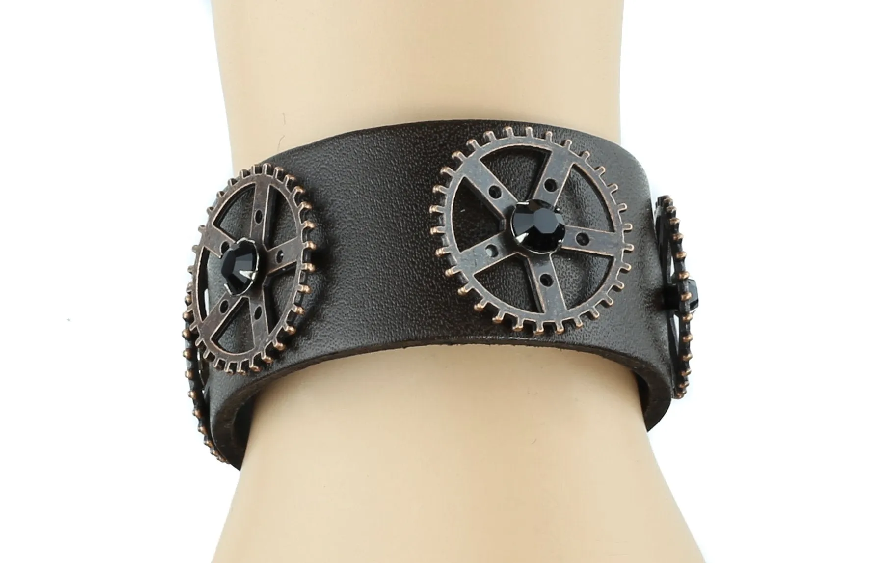Copper Gear Crystal Stone Bracelet