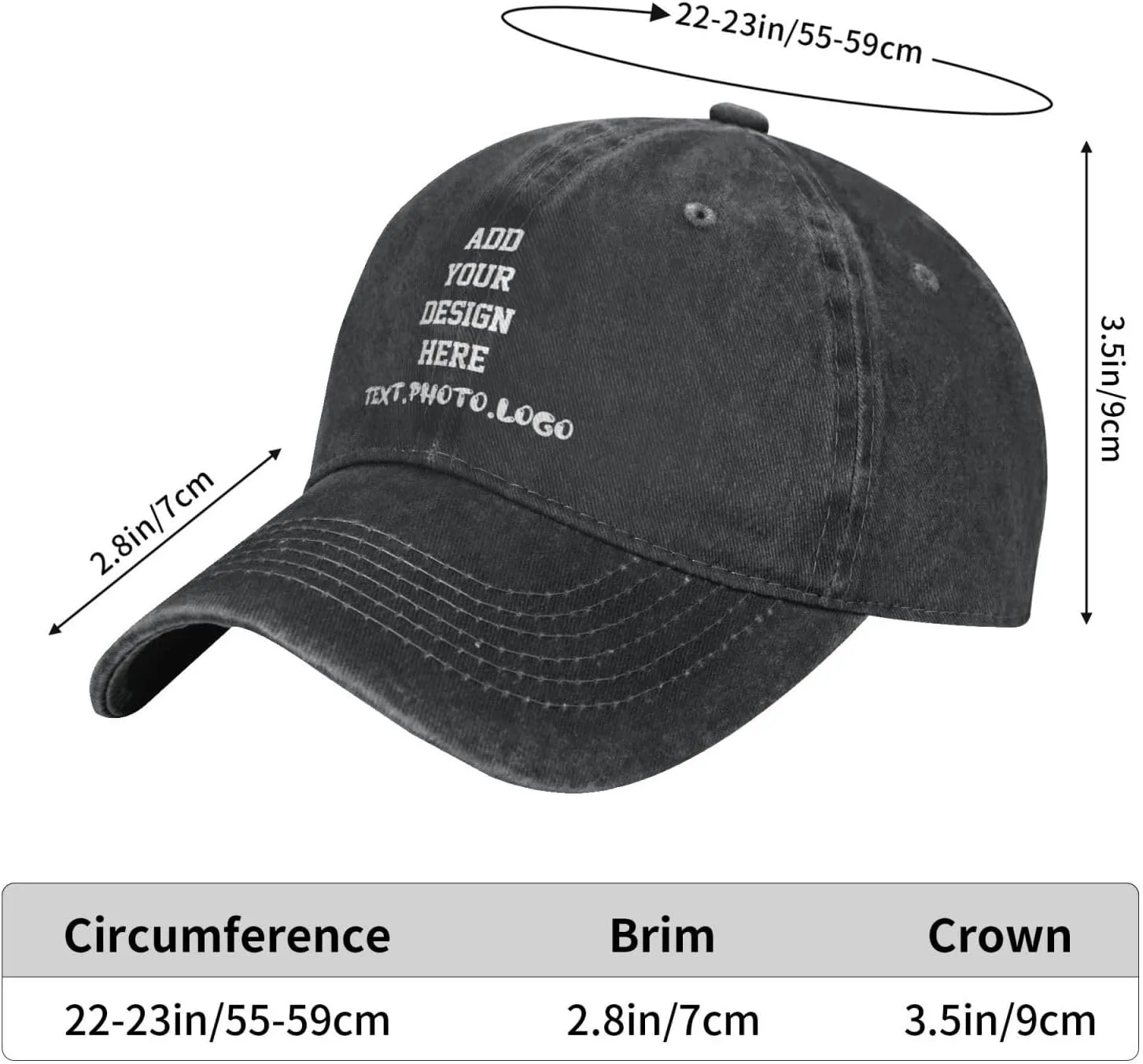 Custom Hat Design Your Own, Personalized Classic Hats for Men Women,Customizable Baseball Cap Dad for Outdoor Adjustable