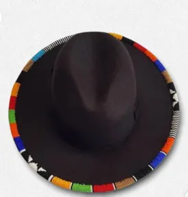 Dark brown handmade beaded fedora hat| cowboy hat| summer hats| brim hat with free shipping world wide