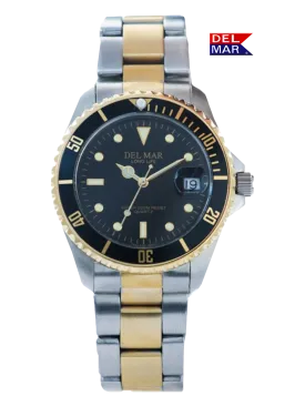 Del Mar Watch Men's Long Life Classic Coronado Two-Tone Black Face & Bezel Watch #50117