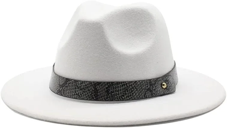DHAEY 24 Color Felt Hat European and American Fashion Casual and Winter Snake Texture Hat Men and Women's Jazz Hat Luopan Caps & Hats (Color : White, Size : M)