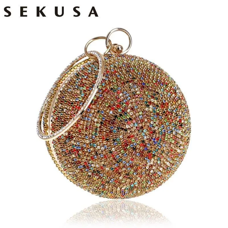 Diamonds Colorful Lady Round Shaped  Evening Clutch Bag