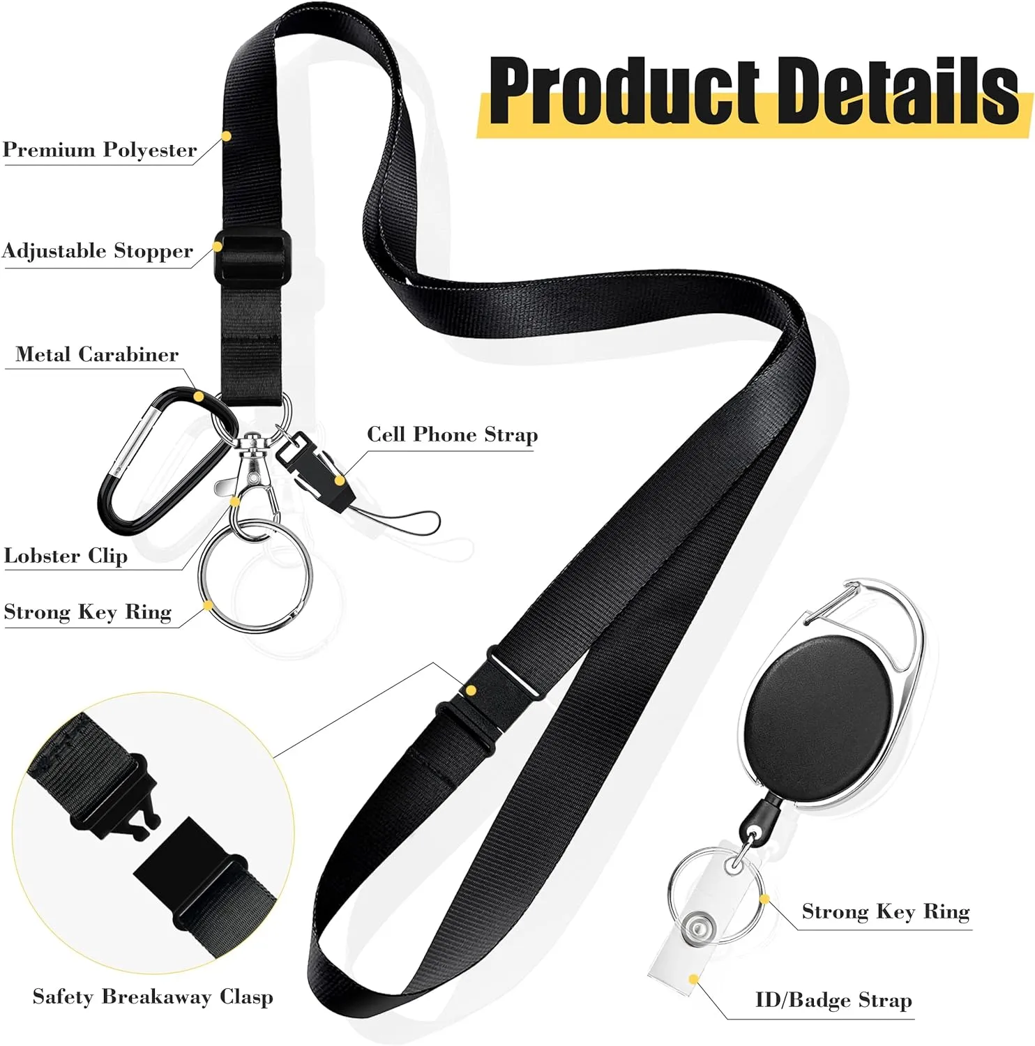 ELV Badge Holder, ID Card Wallet with 5 Card Slots, 1 RFID Blocking Pocket, Retractable Reel and Neck Lanyard Strap for Offices, School, Driver Licence