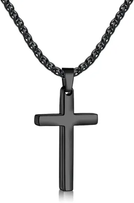 Fiusem Cross Necklace for Men, Black Mens Cross Necklaces with 2.5mm Chain, Stainless Steel Wheat Chain, 16-24 Inch