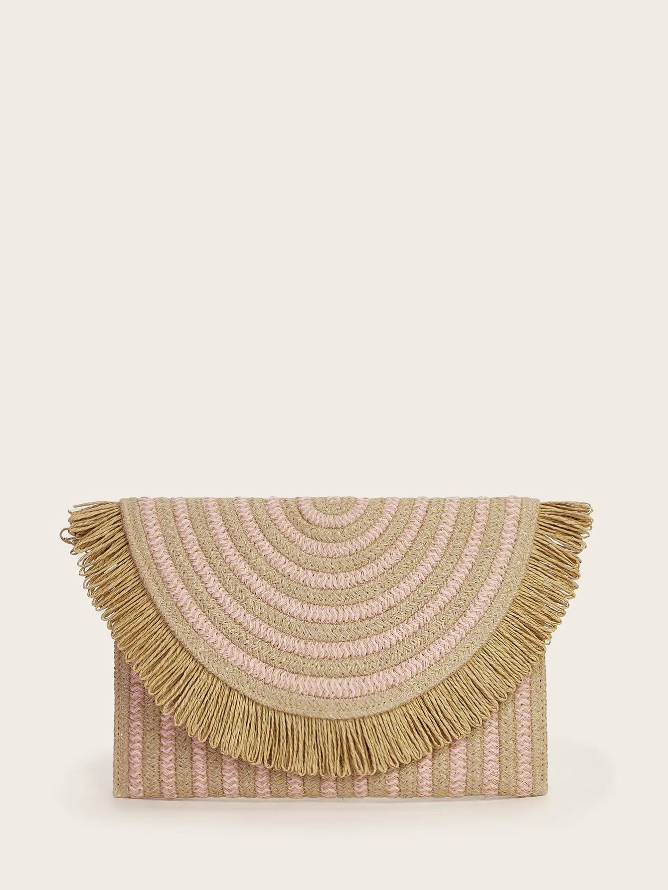 Fringe Decor Plaited Clutch Bag