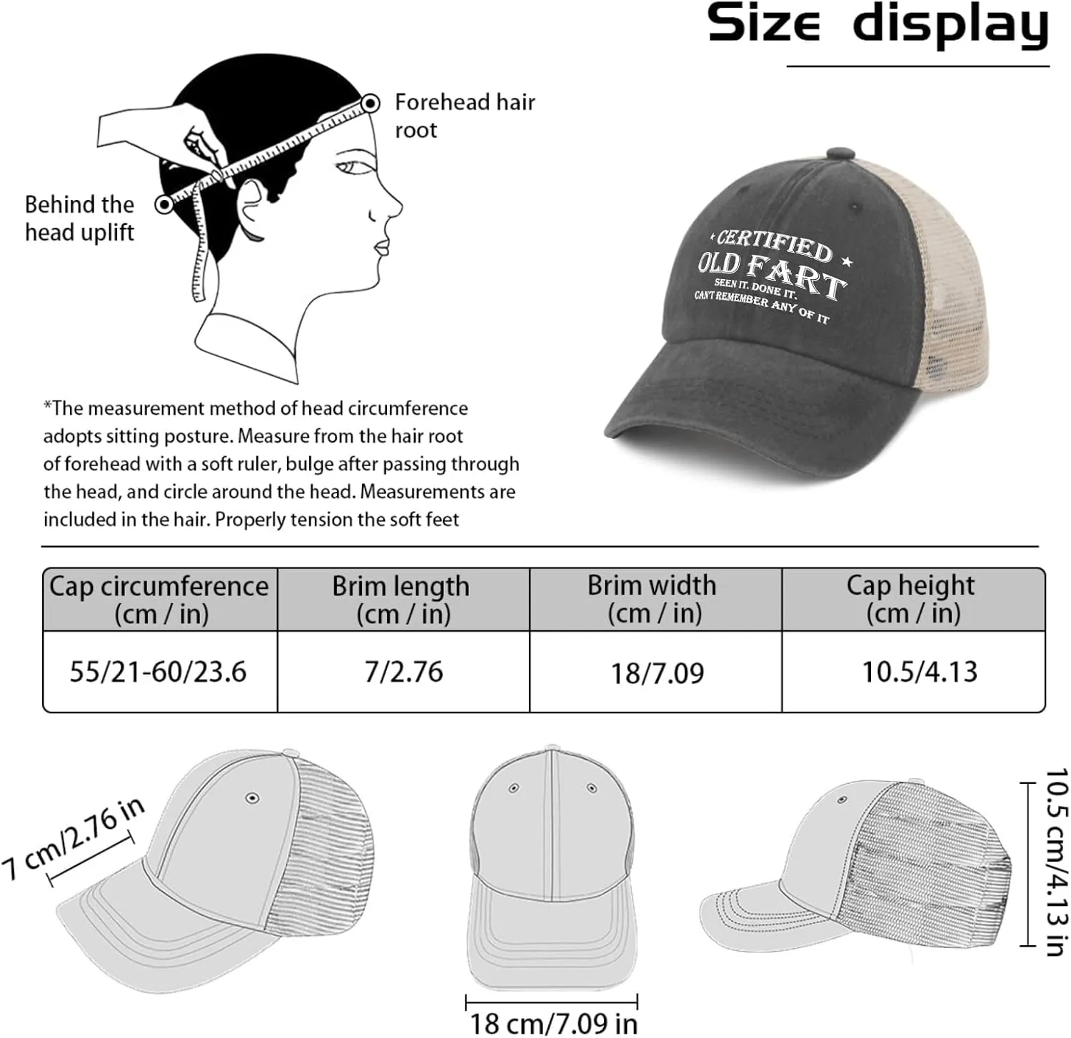 Funny Hat Certified Old Fart Hat for Men Baseball Hats Graphic Cap