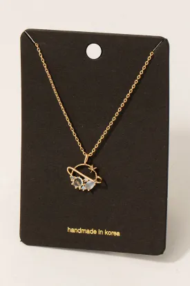 Galaxies and Planets Rhinestone Pendant Necklace in Gold