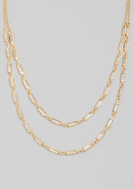 Gold Chain & Rectangle Rhinestones Layered Necklace