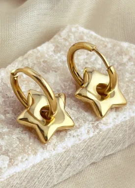 Gold Plate Stainless Steel Star Huggie Hoop Earrings