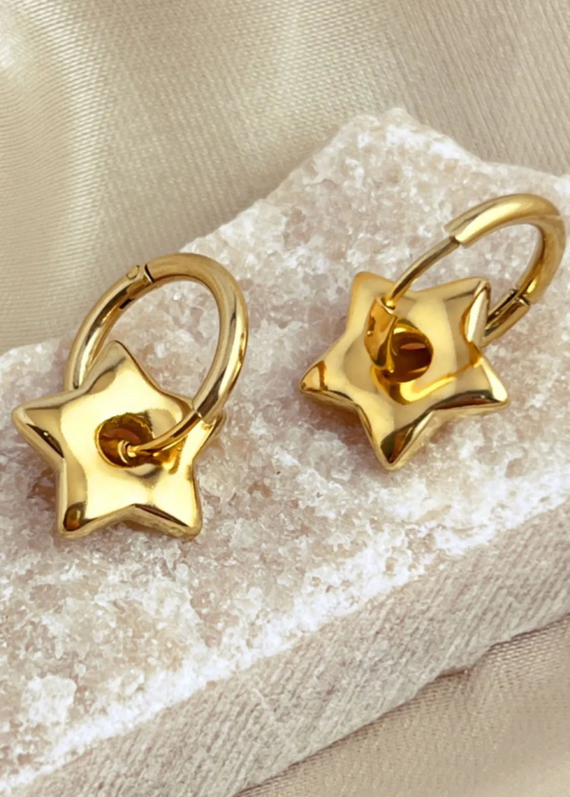 Gold Plate Stainless Steel Star Huggie Hoop Earrings