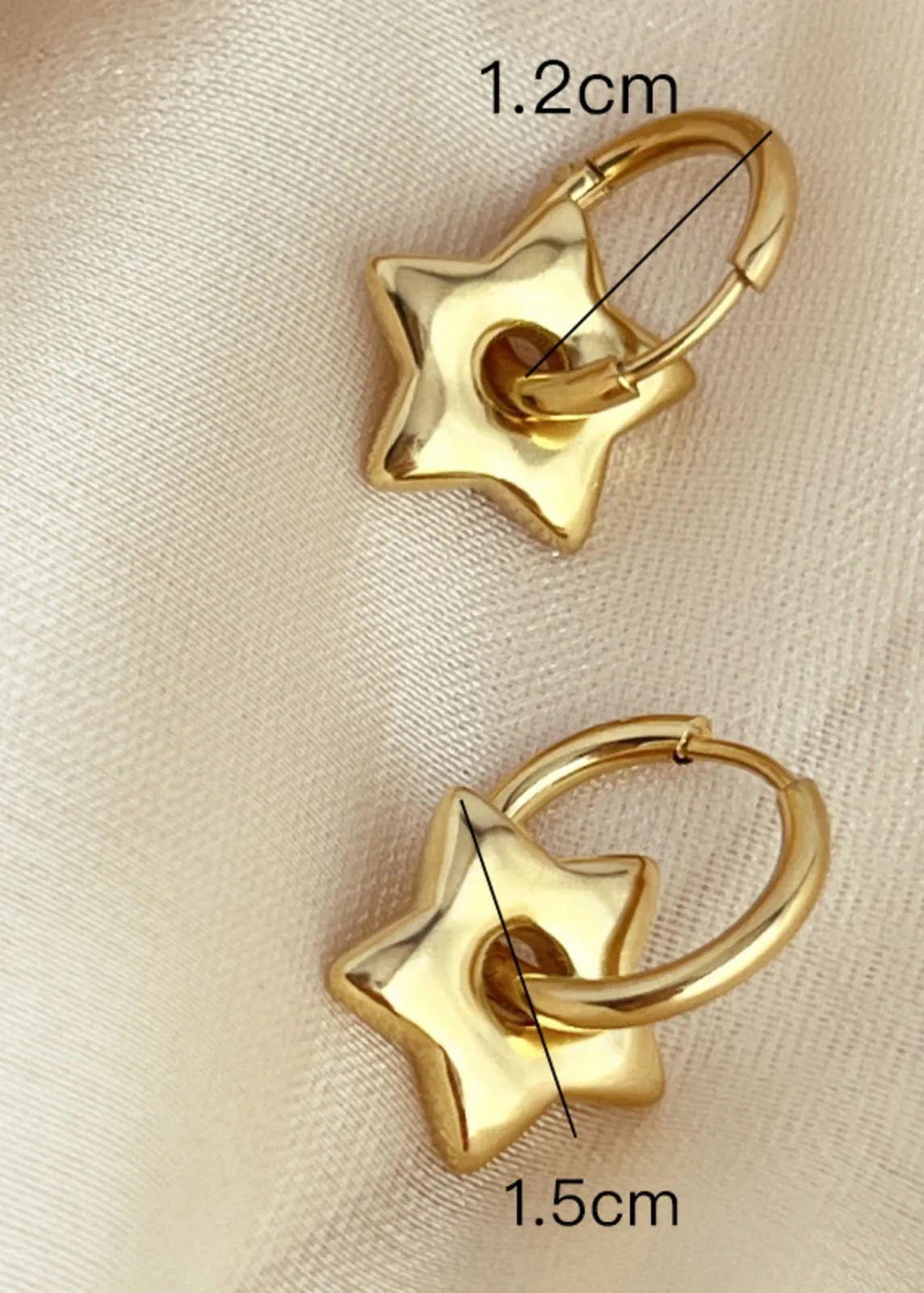 Gold Plate Stainless Steel Star Huggie Hoop Earrings