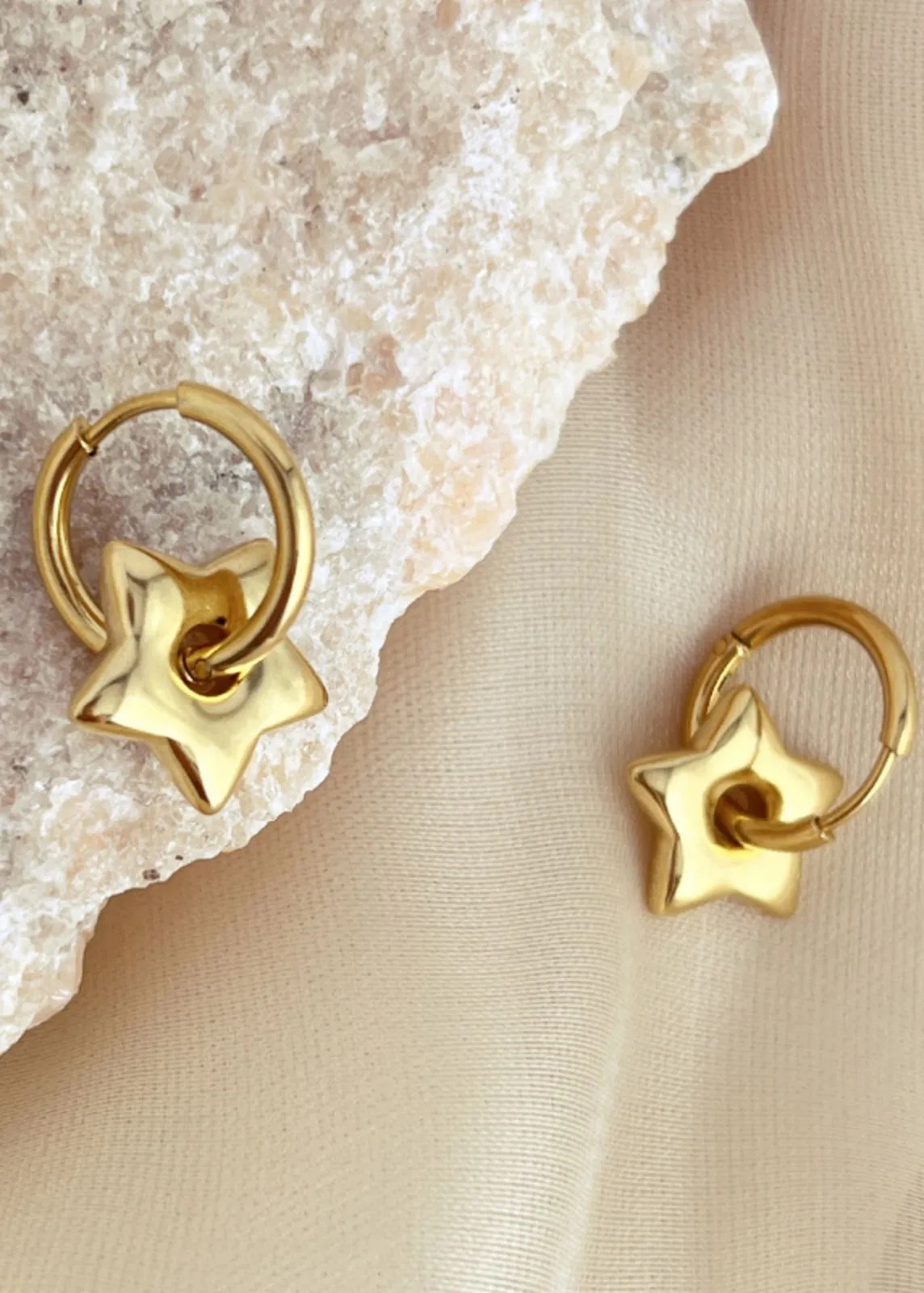 Gold Plate Stainless Steel Star Huggie Hoop Earrings