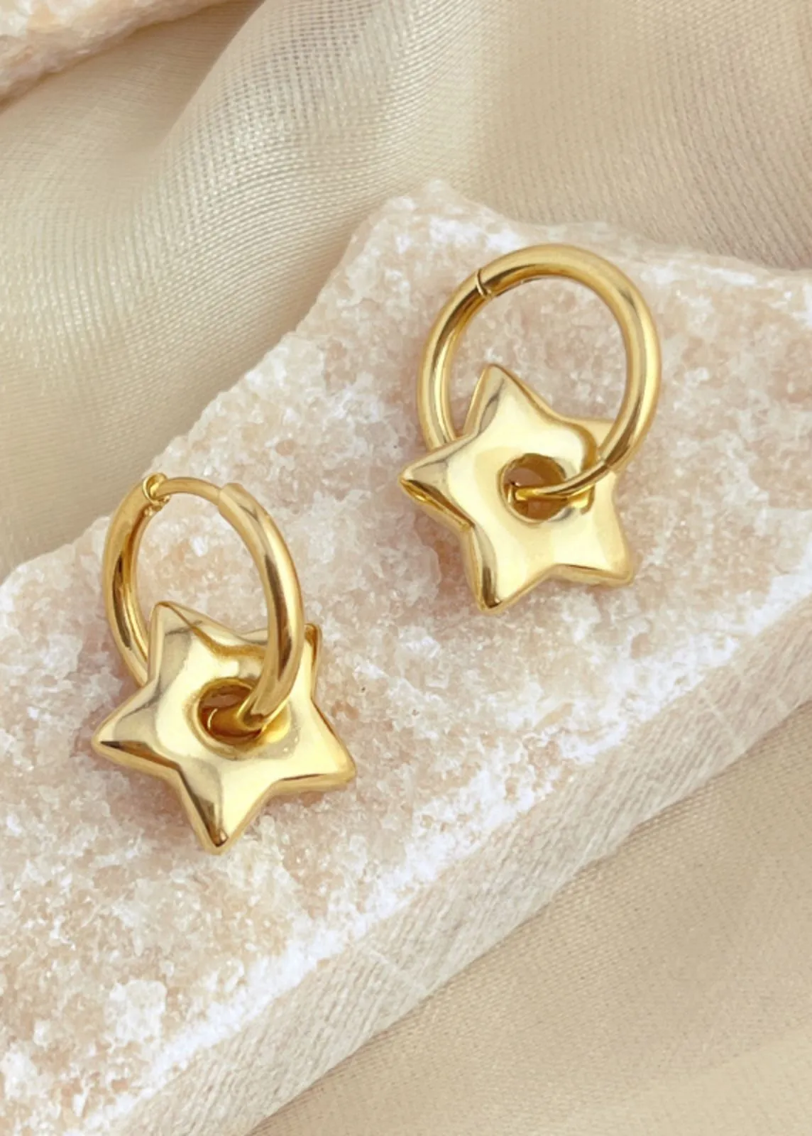 Gold Plate Stainless Steel Star Huggie Hoop Earrings