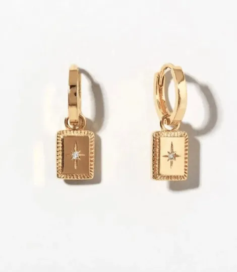 Golden star huggie earrings with clear rhinestones | Gold diamante dangle earrings | Glitter Statement earrings | Celestial earrings