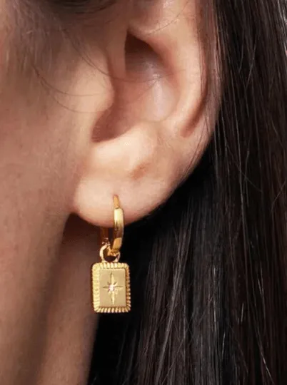 Golden star huggie earrings with clear rhinestones | Gold diamante dangle earrings | Glitter Statement earrings | Celestial earrings