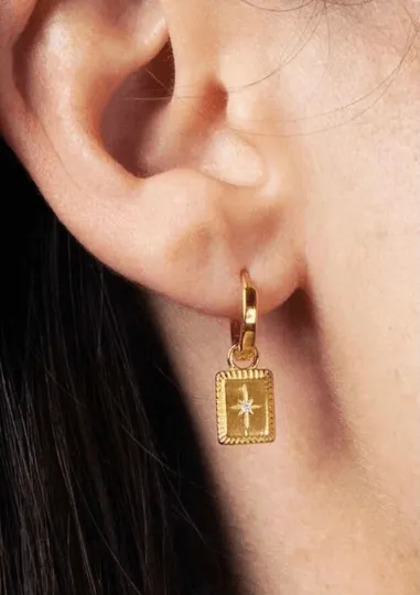 Golden star huggie earrings with clear rhinestones | Gold diamante dangle earrings | Glitter Statement earrings | Celestial earrings