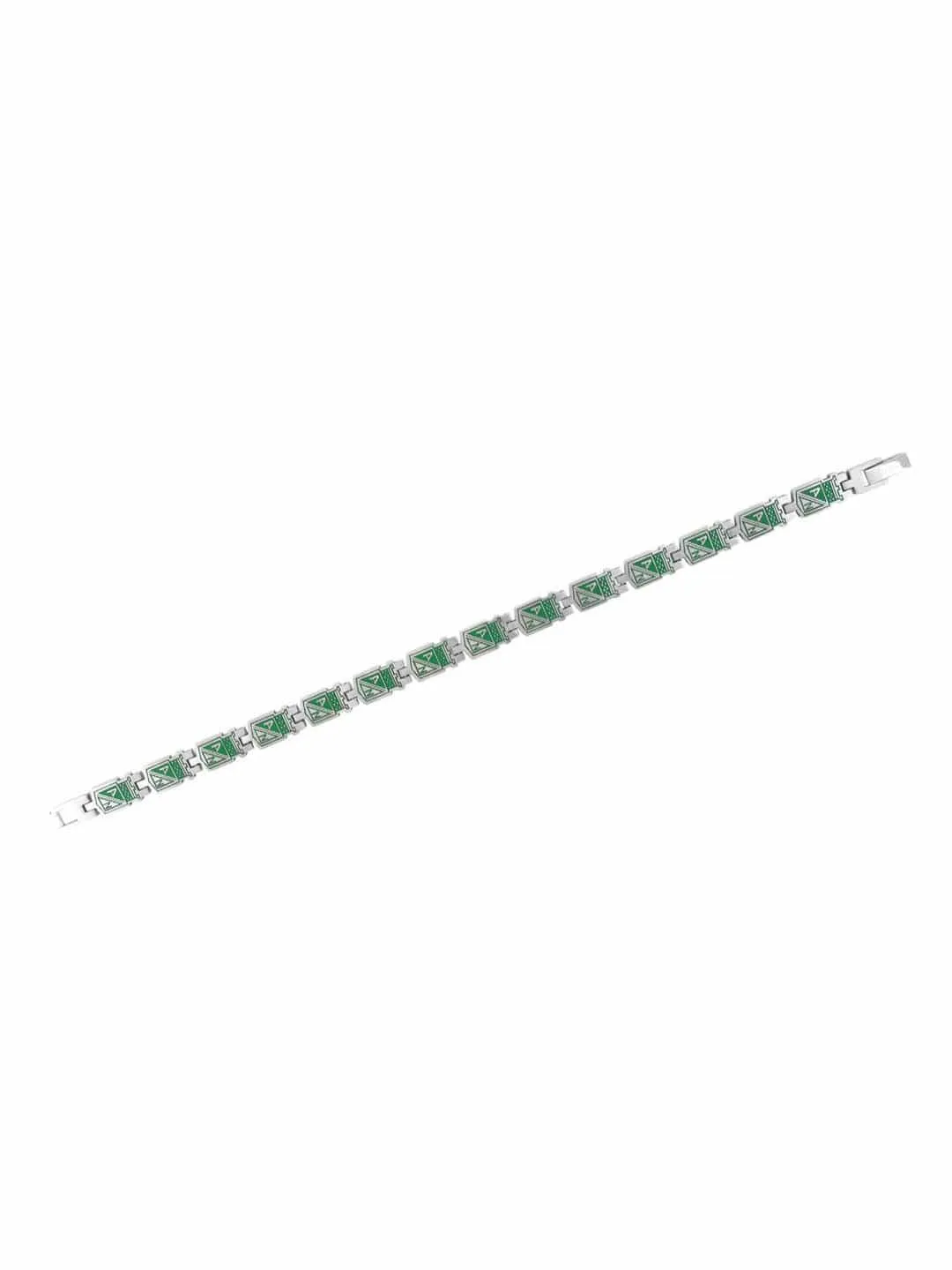 Green and Silver Tone Stainless Steel Columbian Football Team Link Bracelet