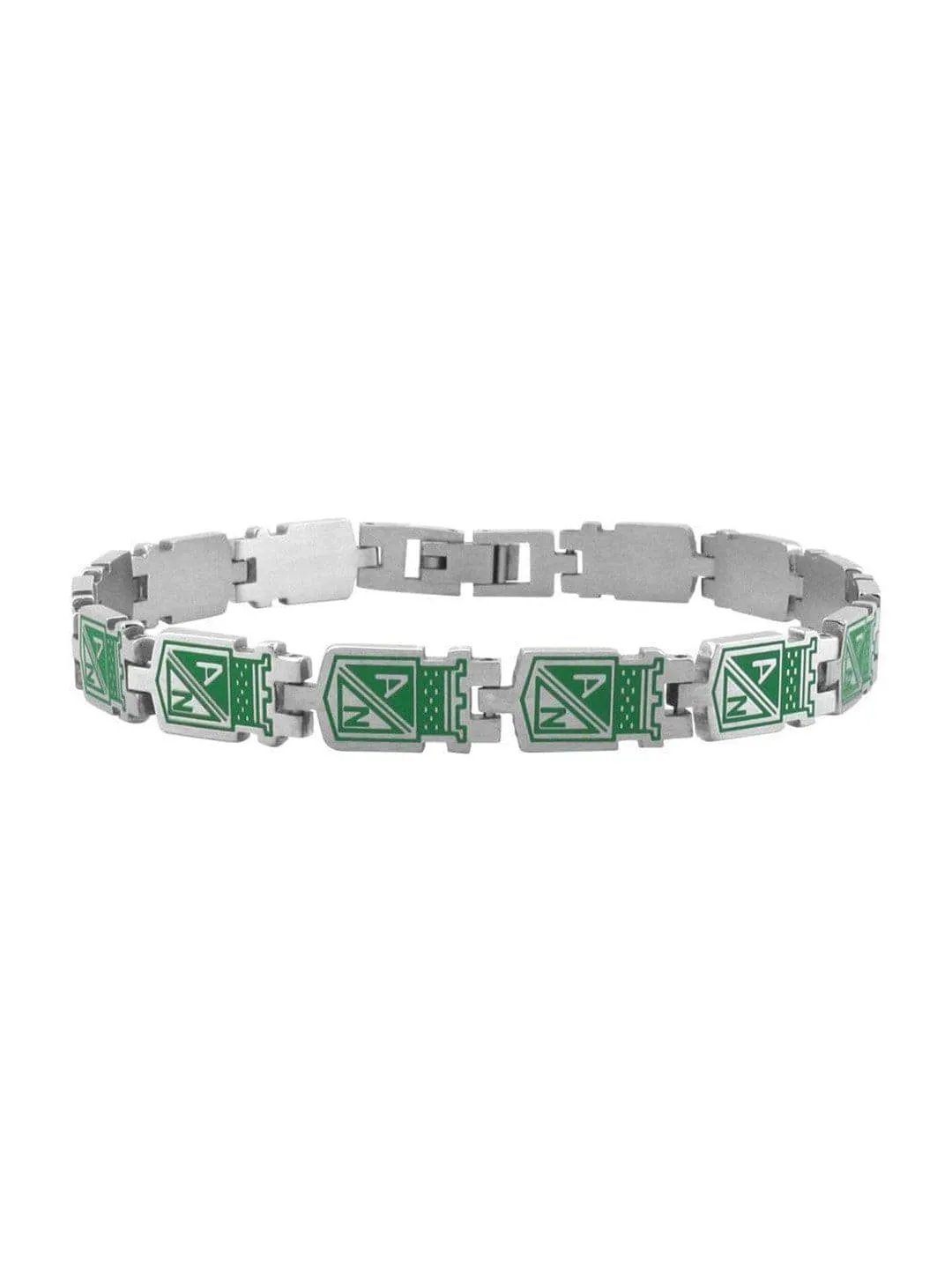 Green and Silver Tone Stainless Steel Columbian Football Team Link Bracelet