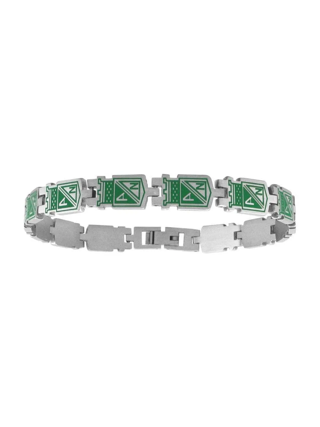 Green and Silver Tone Stainless Steel Columbian Football Team Link Bracelet