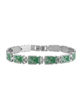 Green and Silver Tone Stainless Steel Columbian Football Team Link Bracelet