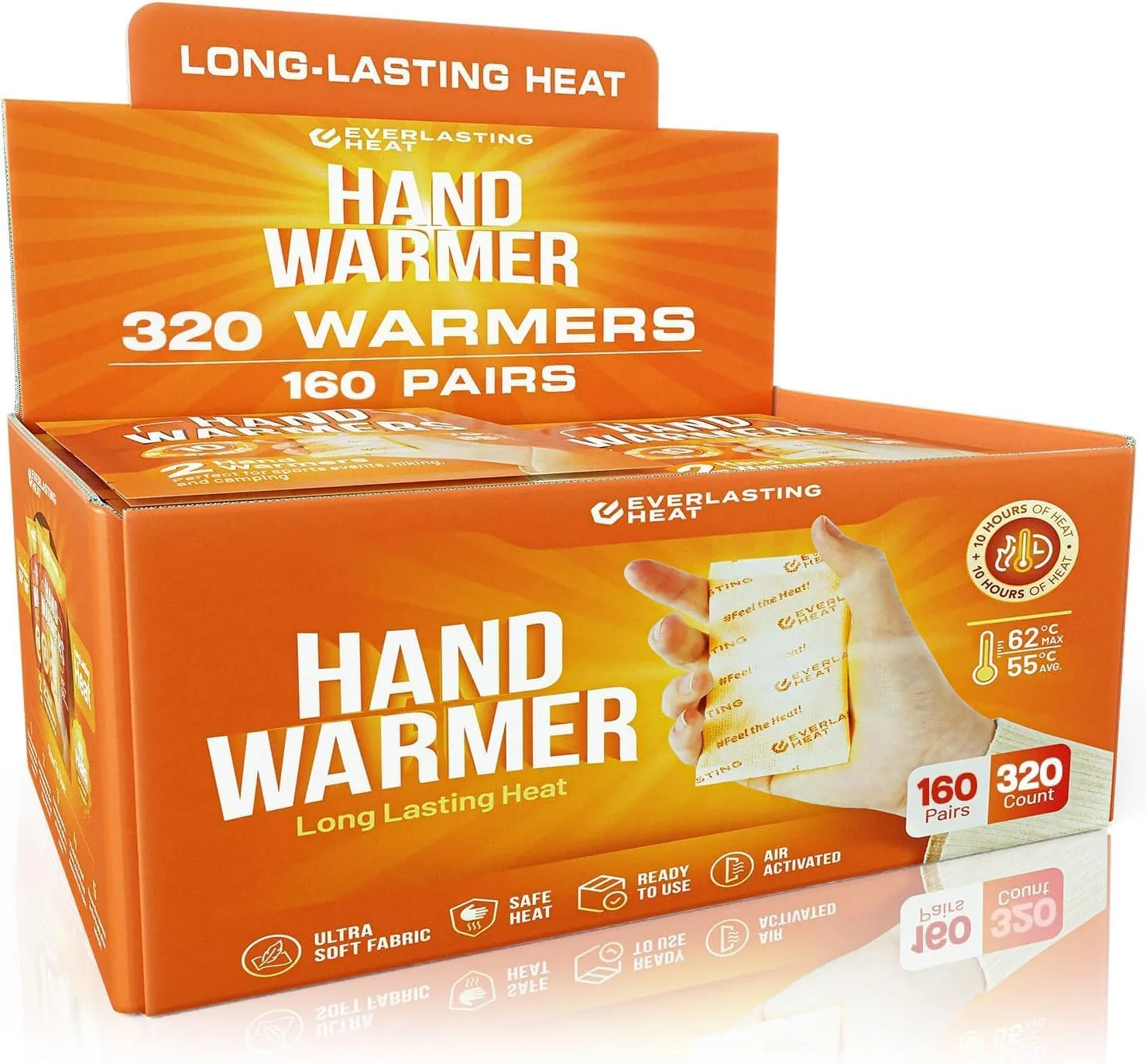 Hand Warmers 40 Pairs (80 Warmers) - Up to 10 Hours of Long Lasting Warmth and Hot Hands - Easy Air Activation for Hands, Body and Feet - TSA Approved